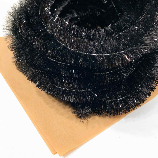 Black Metallic Wired Tinsel Trim or Garland ~ 7/8" wide ~ 10 meter length